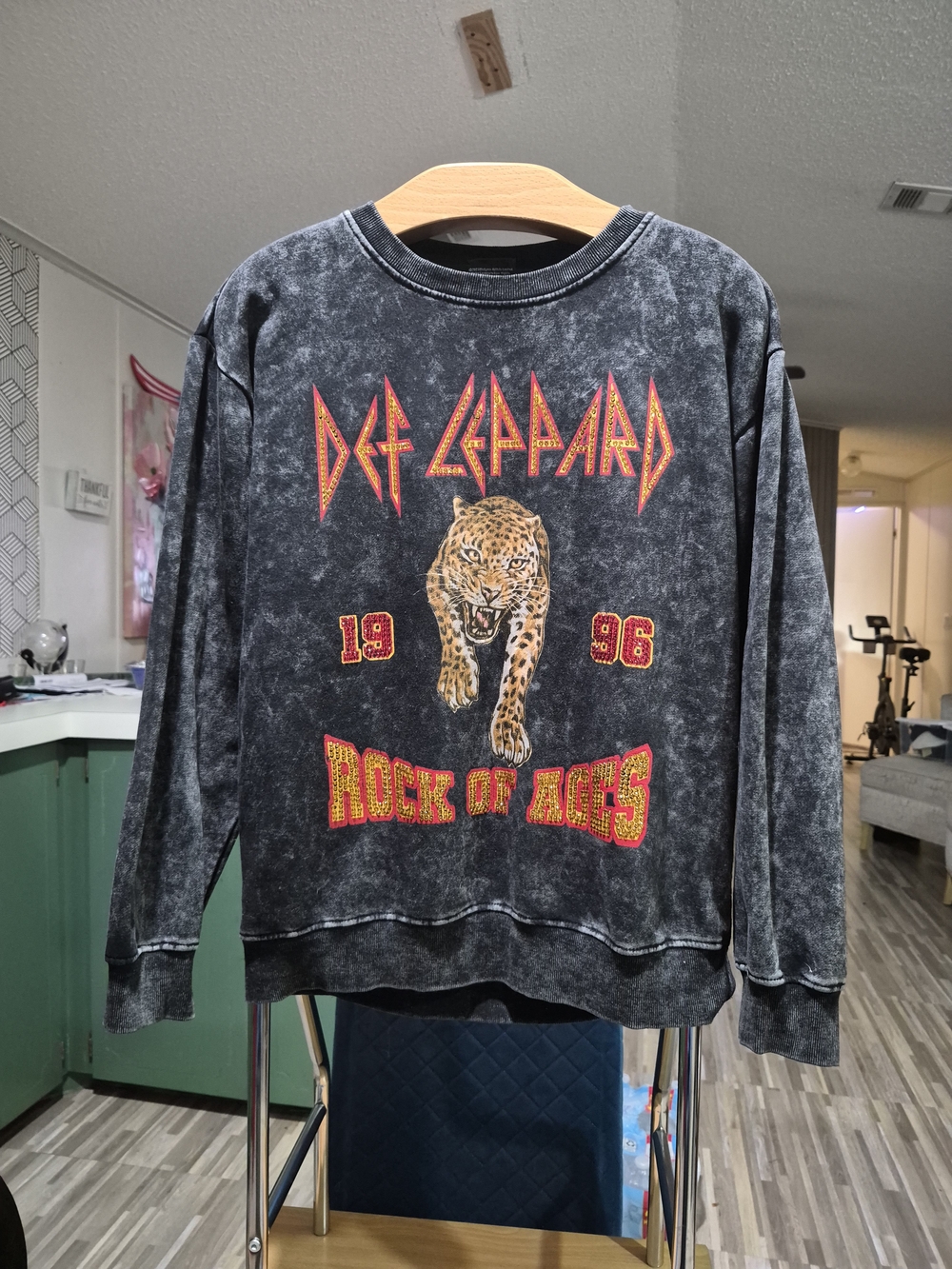 Def Leppard Black Acid-Wash 'Rock of Ages' Crewneck Sweater